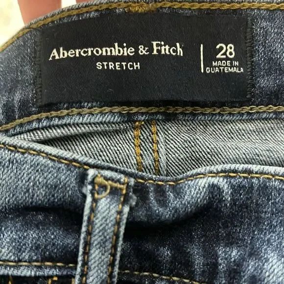 Abercrombie & Fitch A&F mens distressed Cuffed blue denim jeans shorts size 28 - Picture 5 of 5